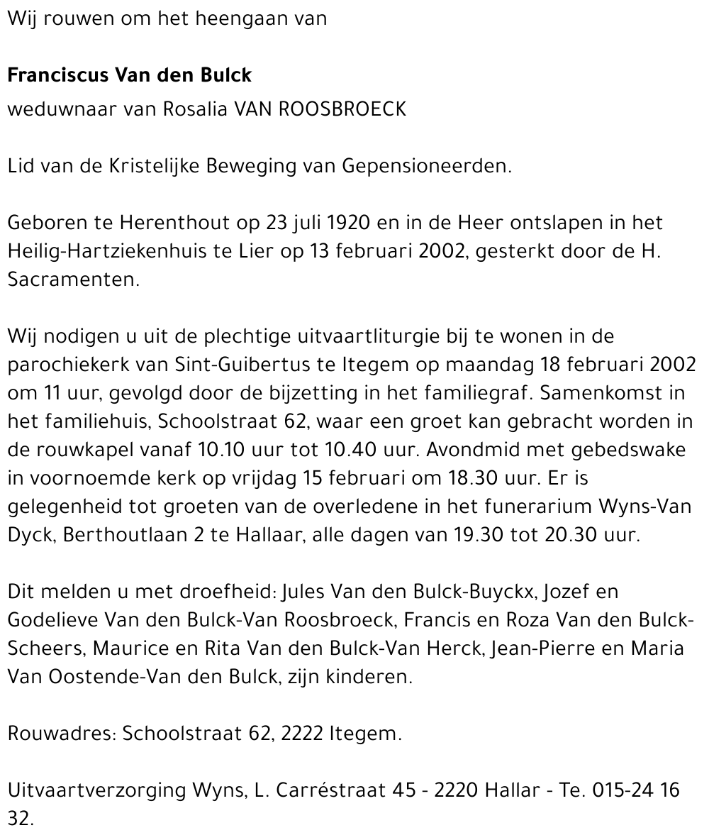 Franciscus VAN DEN BULCK