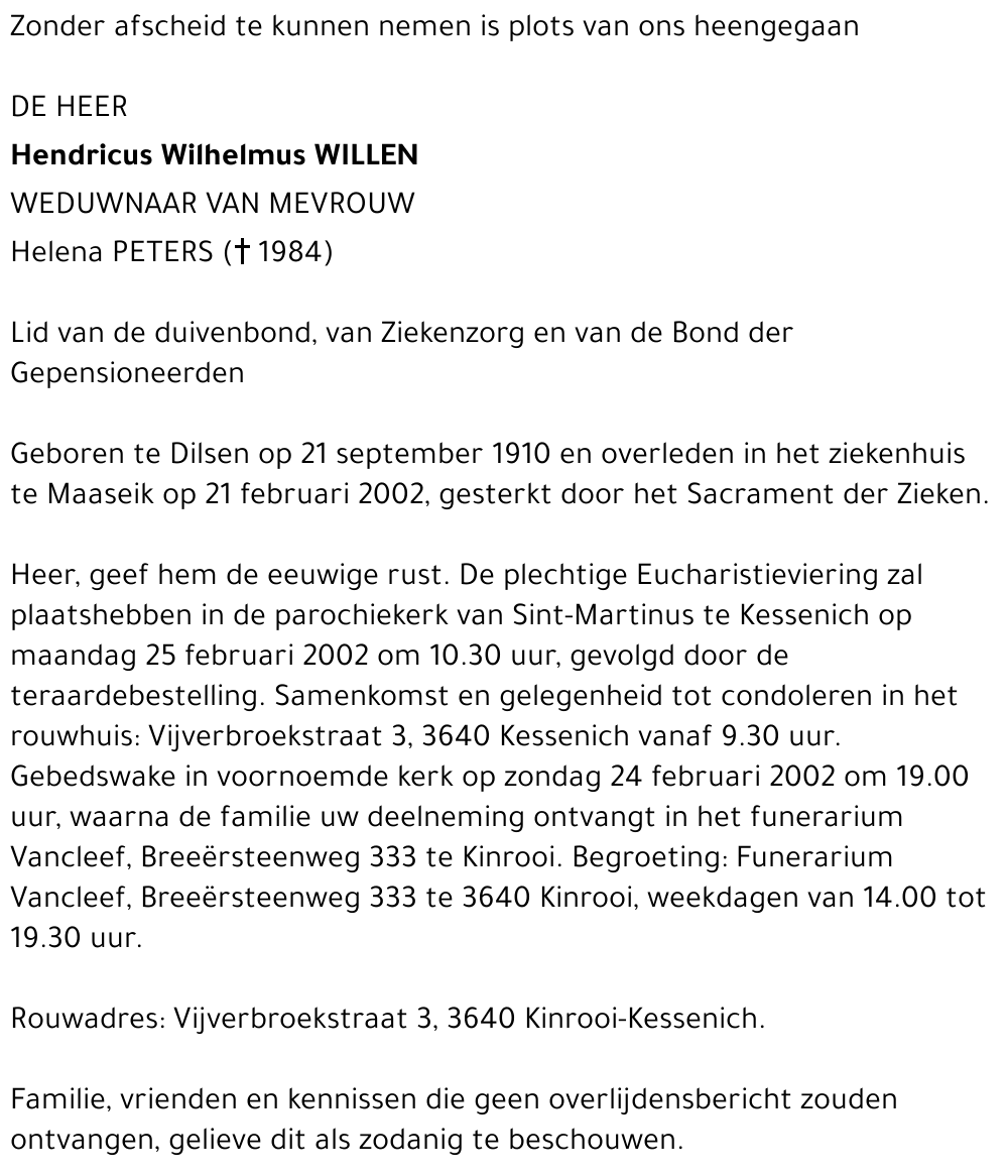 Hendricus Wilhelmus Willen