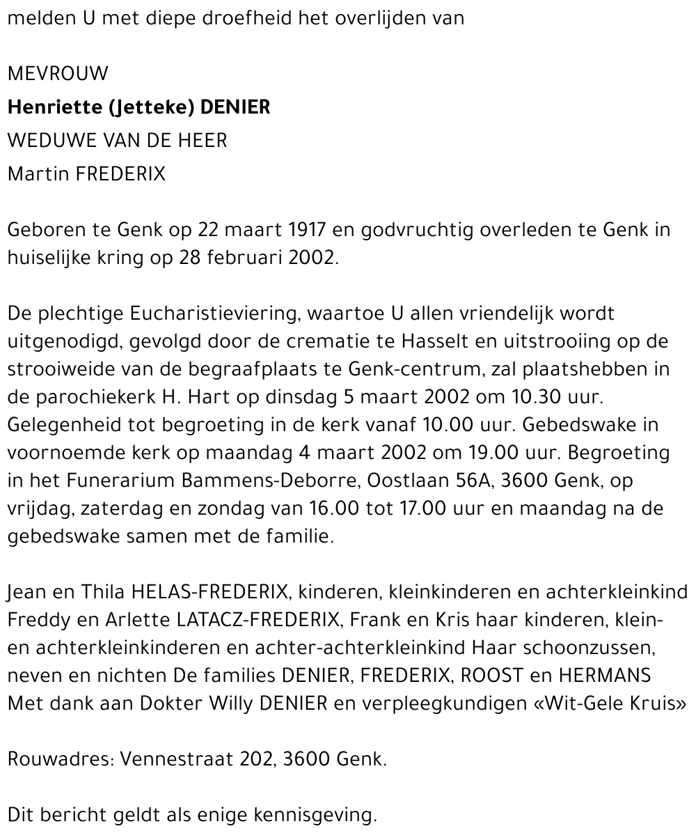 Henriette (Jetteke) Denier