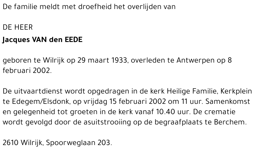 JACQUES VAN DEN EEDE