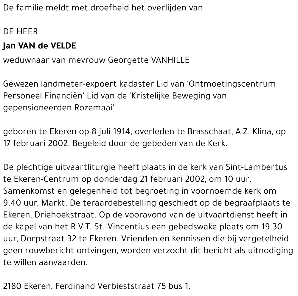 JAN VAN DE VELDE