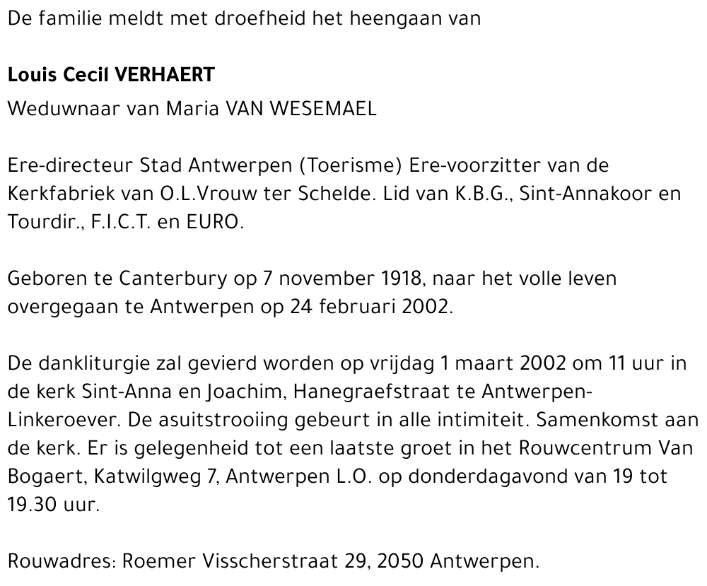 LOUIS CECIL VERHAERT