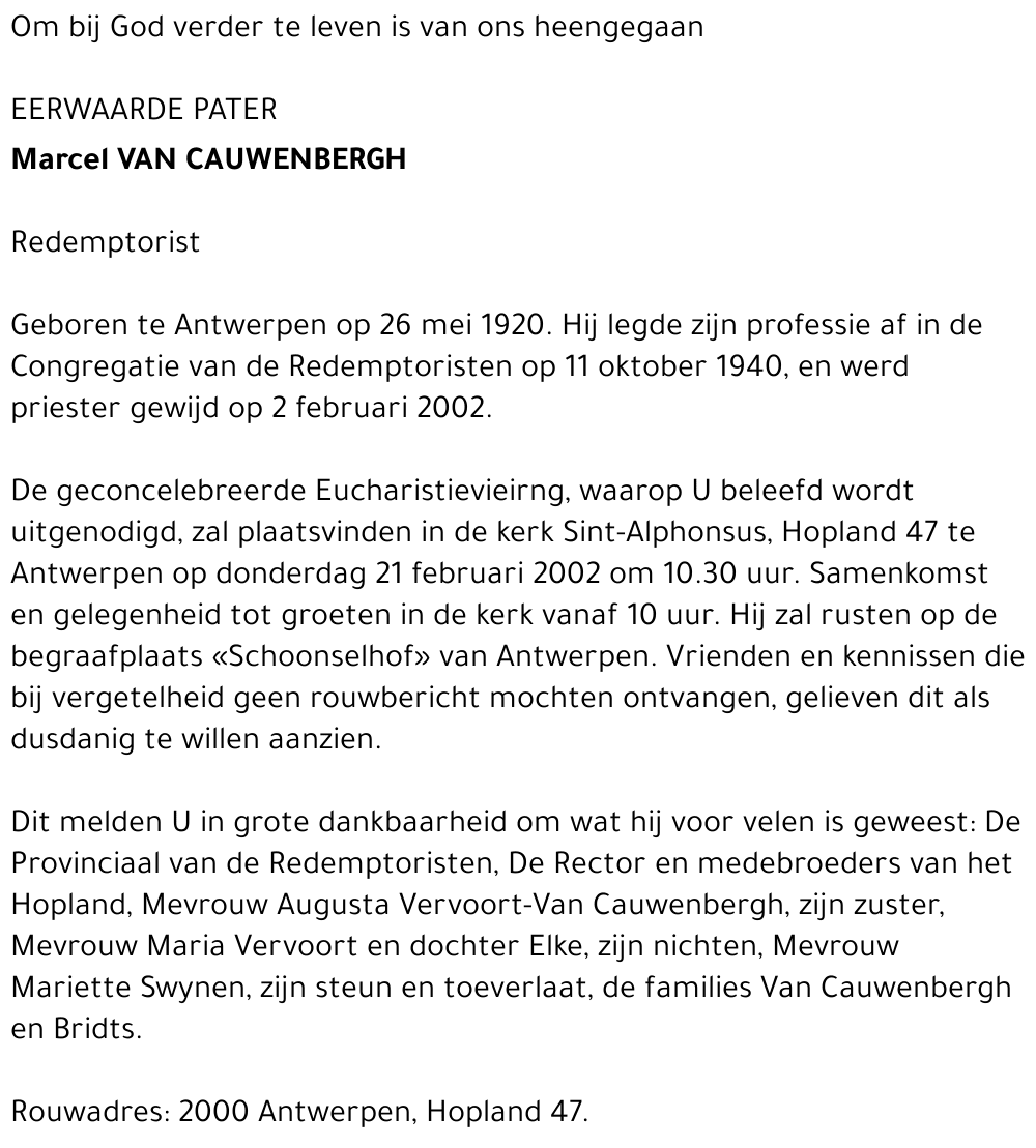 MARCEL VAN CAUWENBERGH