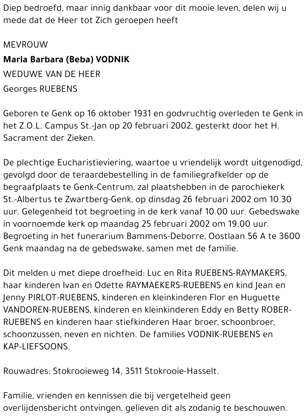 Maria Barbara (Beba) Vodnik