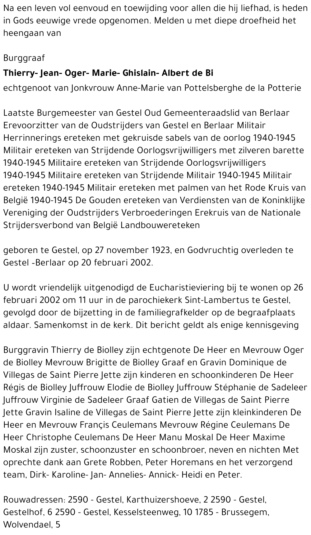 THIERRY JEAN OGER MARIE GHISLAIN ALBERT DE BIOLLEY
