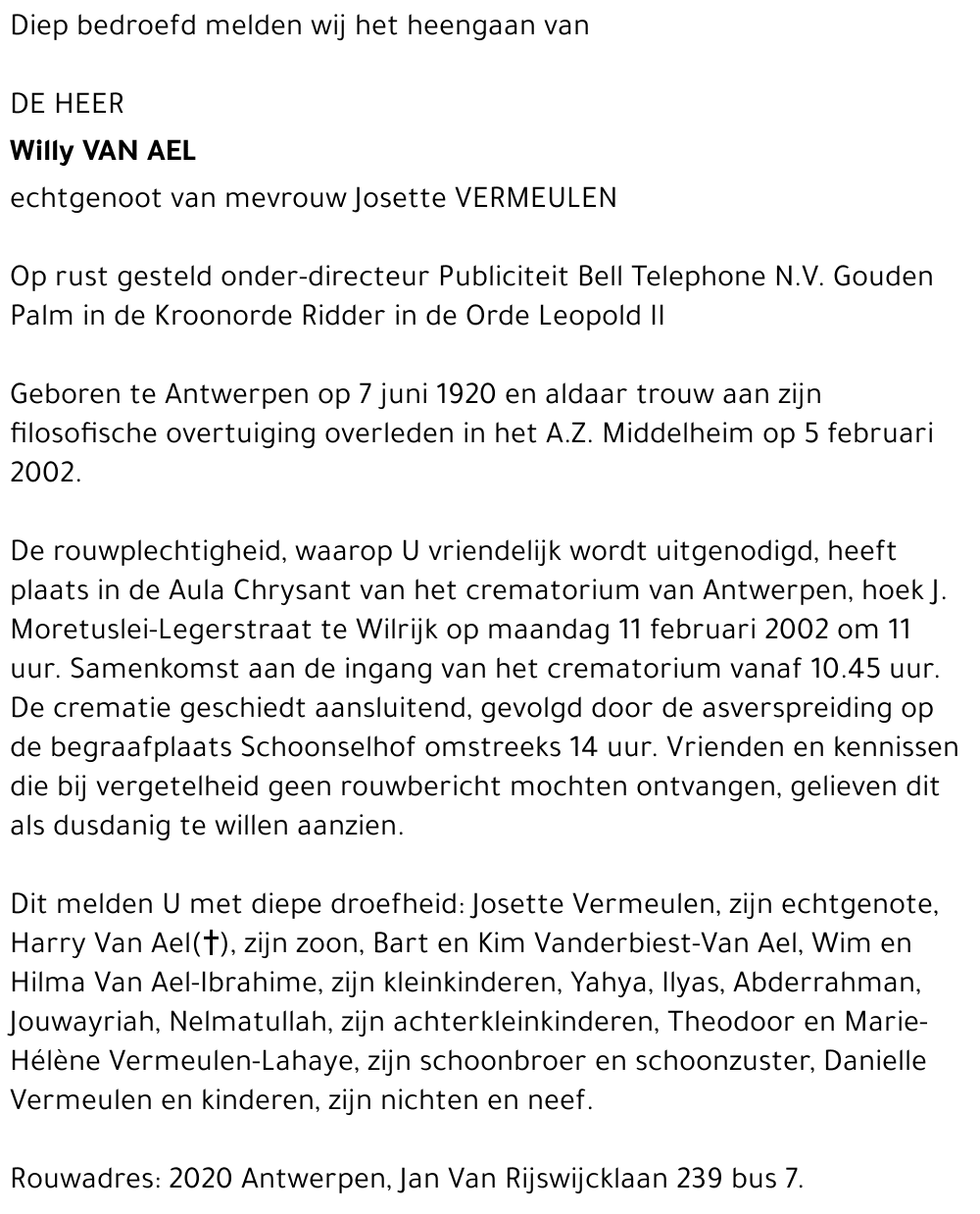 WILLY VAN AEL
