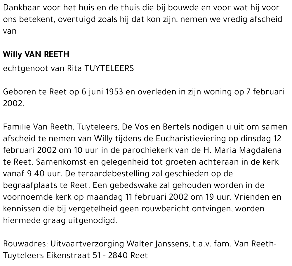 WILLY VAN REETH