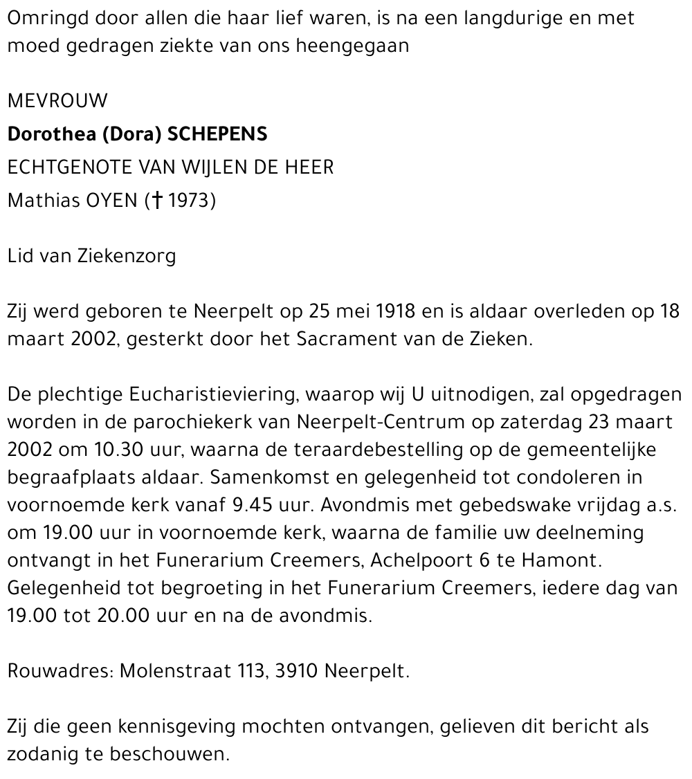 Dorothea (Dora) Schepens