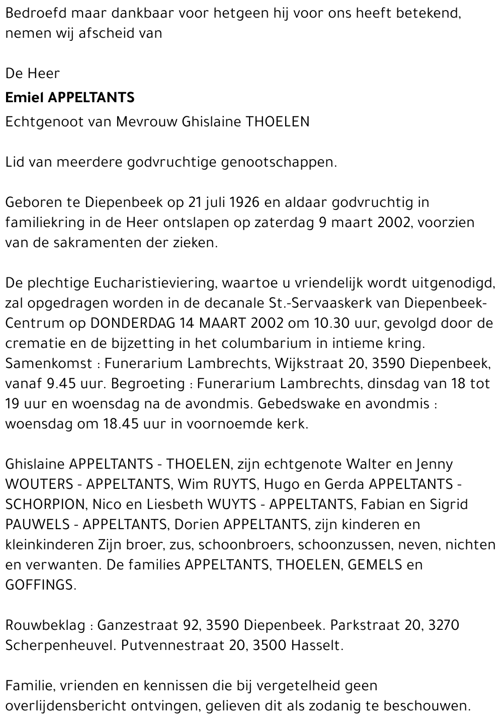 Emiel APPELTANTS