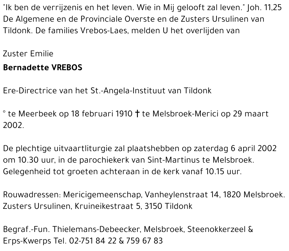 Emilie Bernadette Vrebos