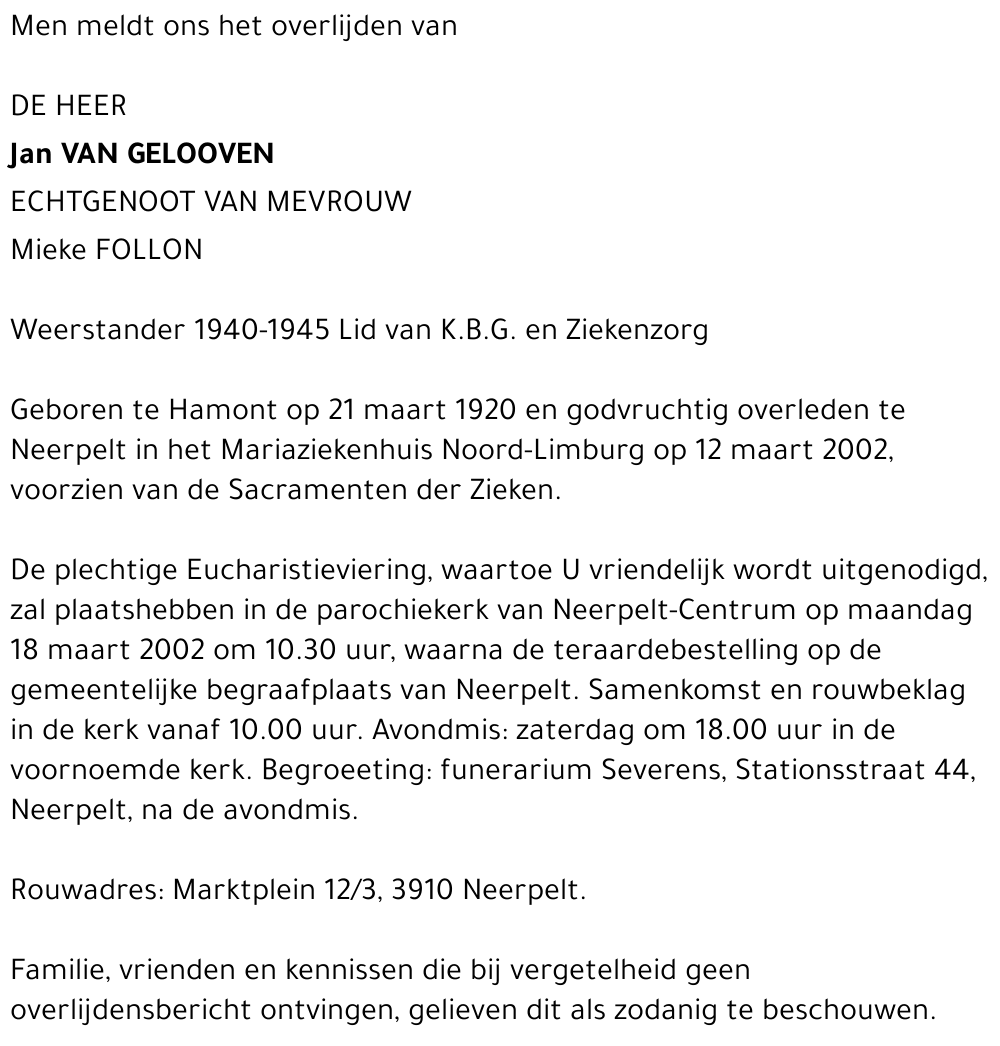 Jan Van Gelooven