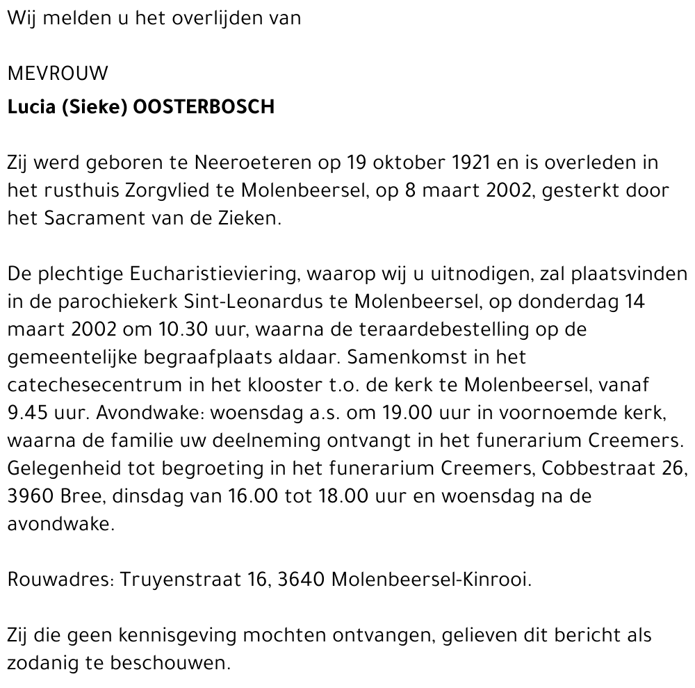 Lucia (Sieke) Oosterbosch