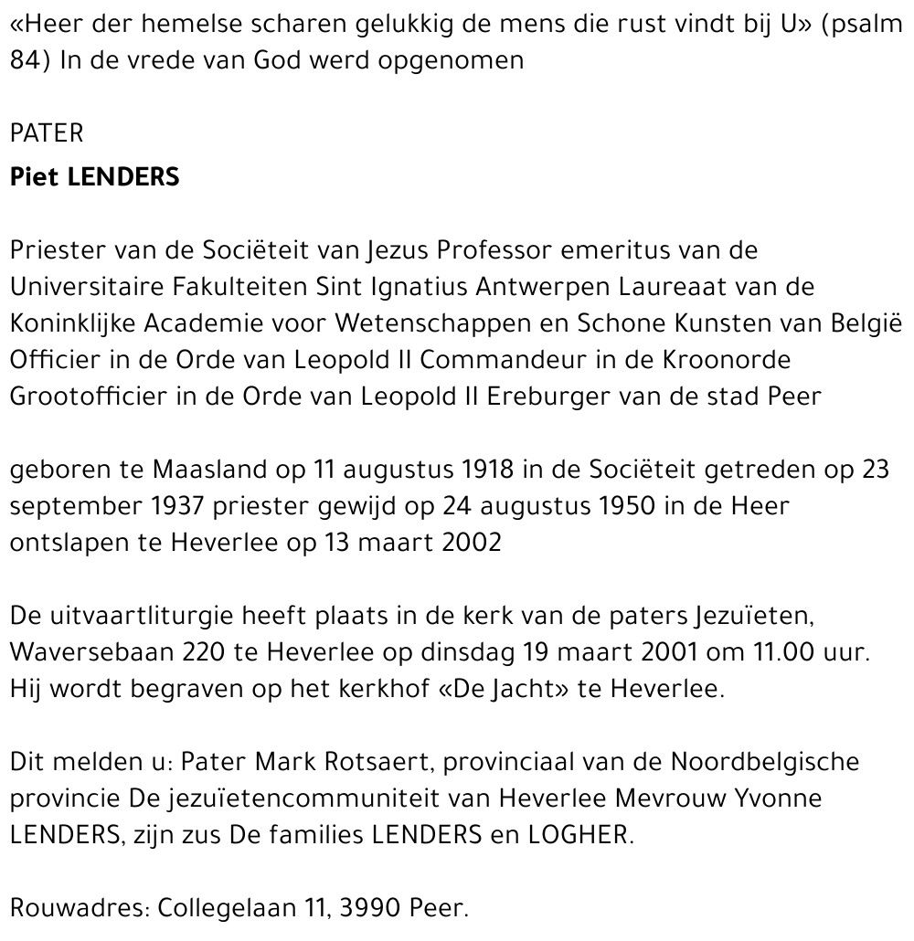 PIET LENDERS