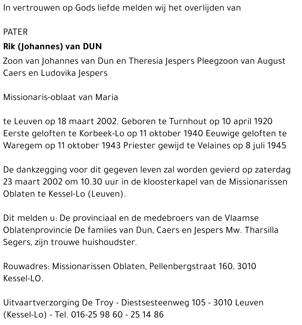 RIK (JOHANNES) VAN DUN