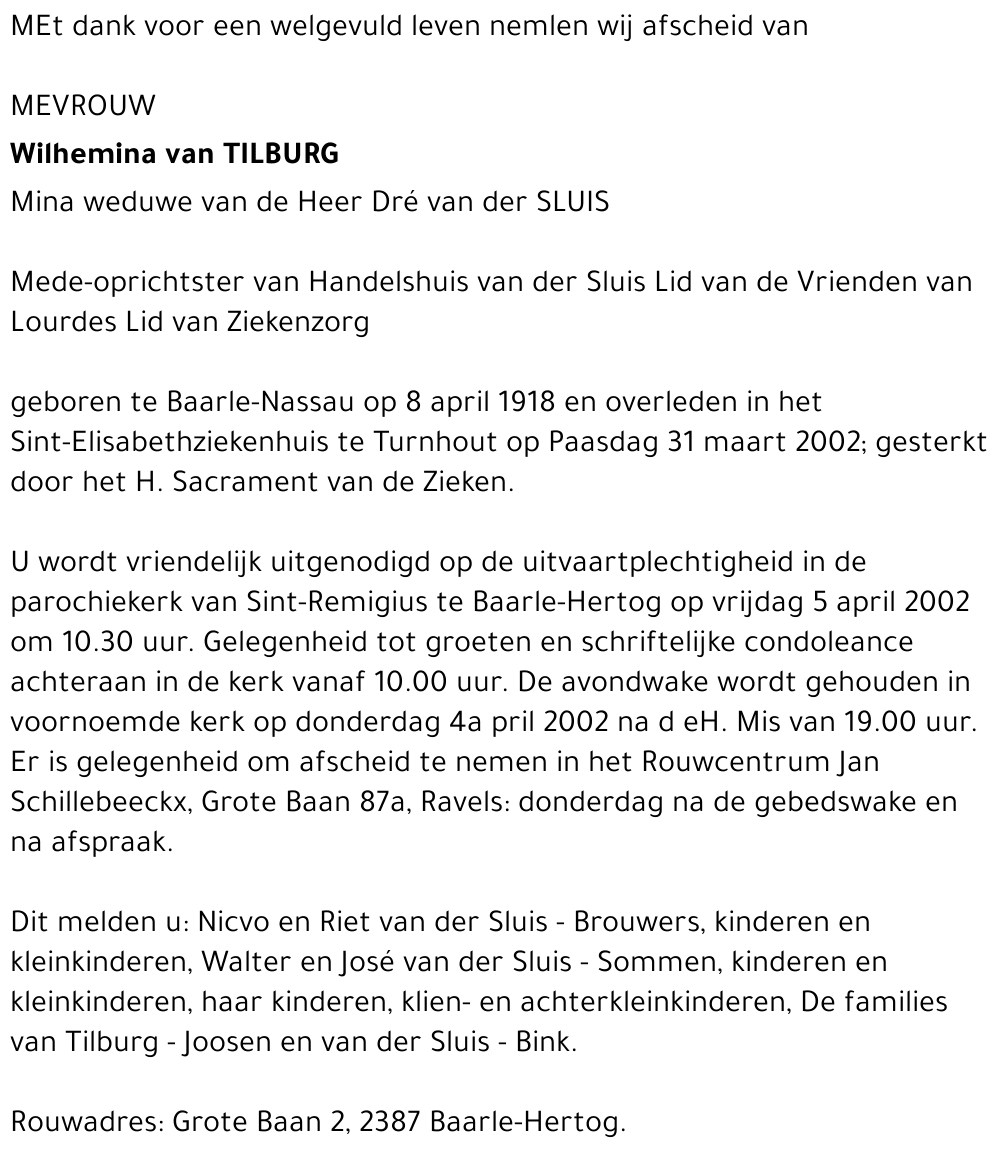WILHELMINA VAN TILBURG
