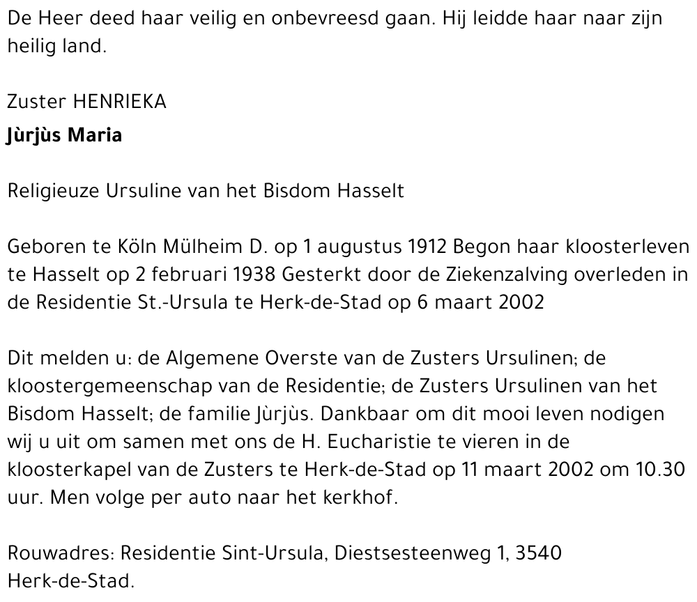 Zuster Henrieka Jurjus Maria