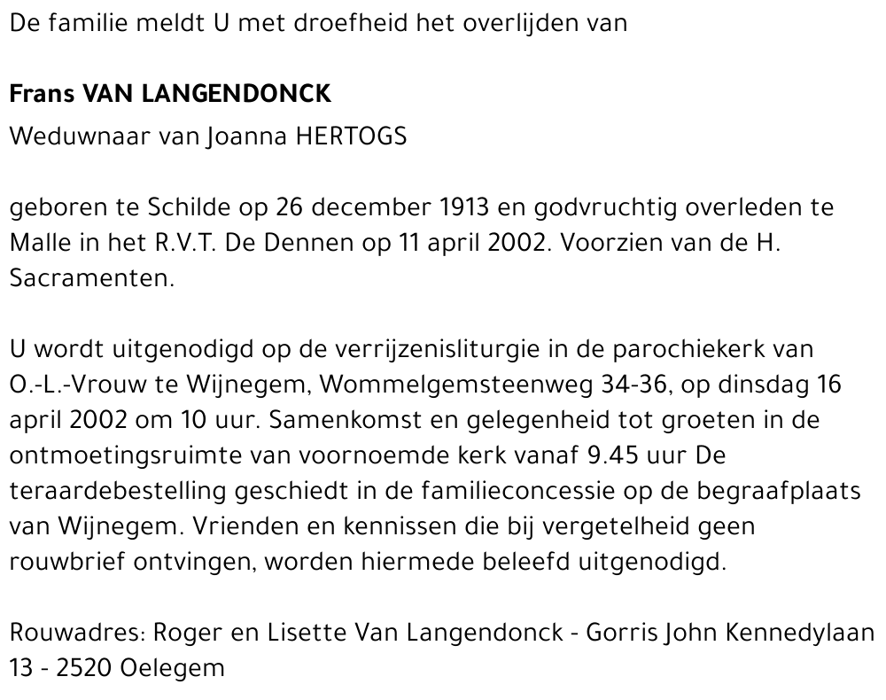 Frans VAN LANGENDONCK