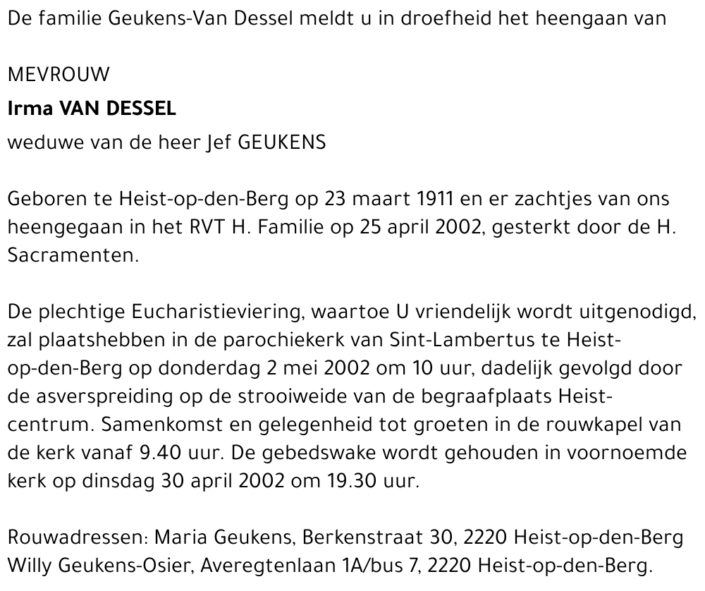 IRMA VAN DESSEL