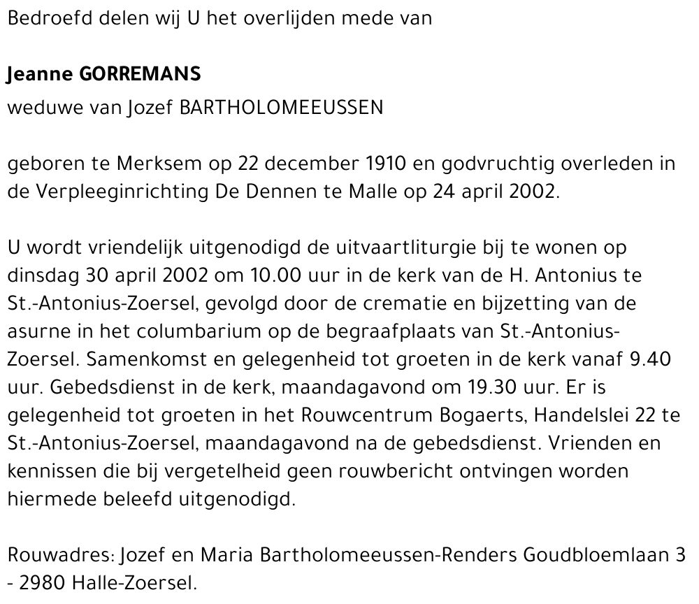Jeanne GORREMANS