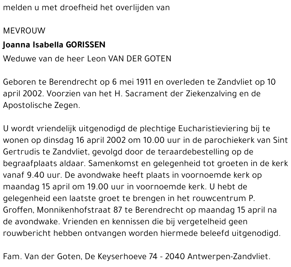 JOANNA ISABELLA GORISSEN