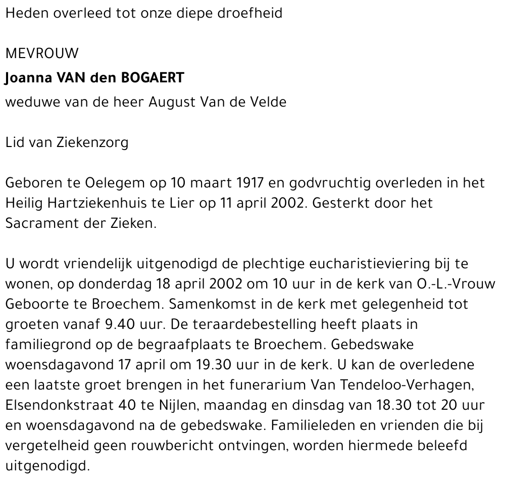 JOANNA VAN DEN BOGAERT