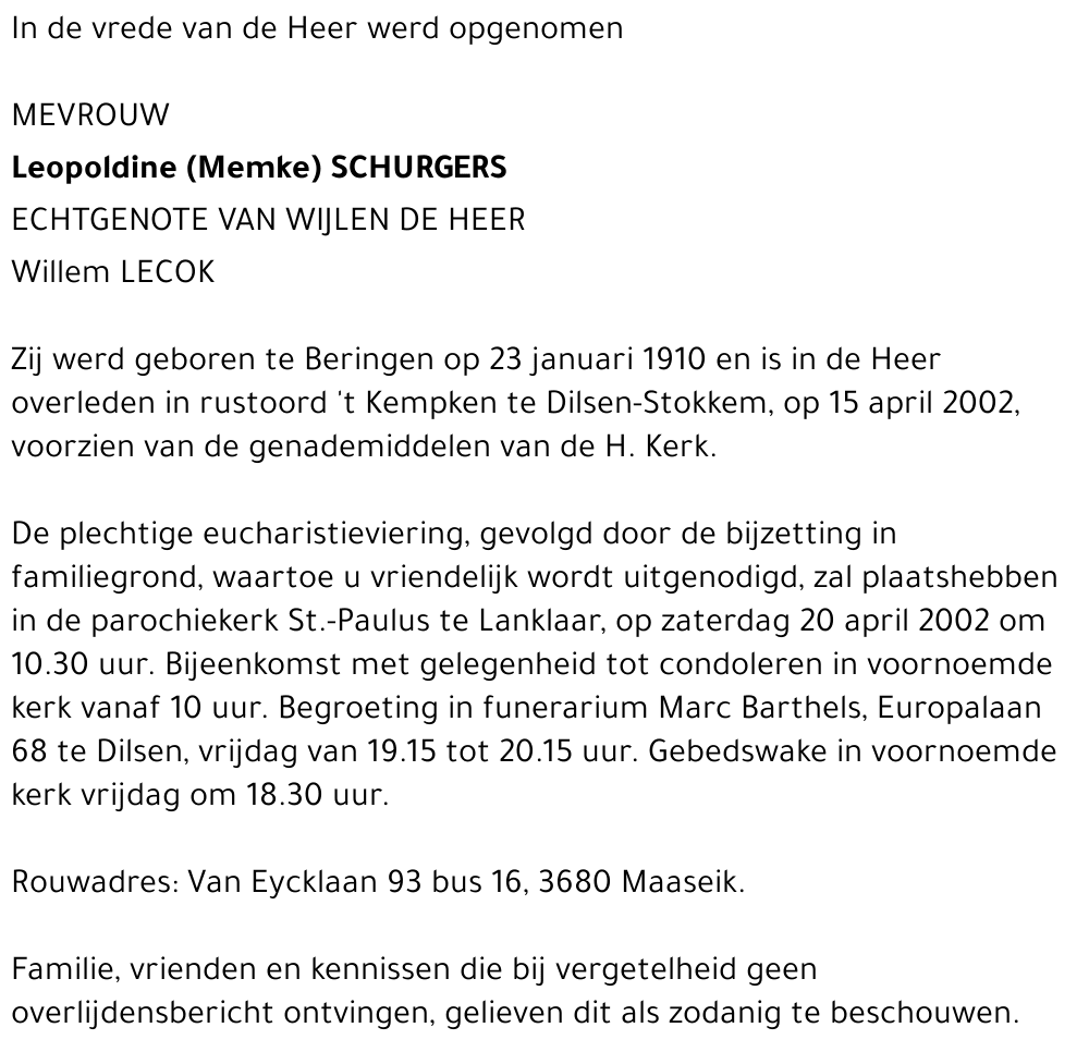 Leopoldline (Memke) Schurgers