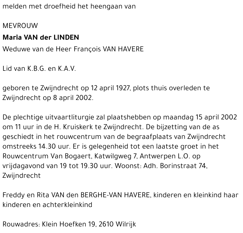 MARIA VAN DER LINDEN