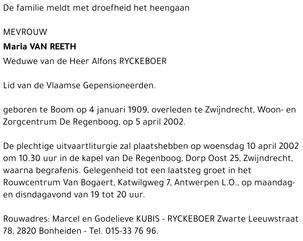 MARIA VAN REETH