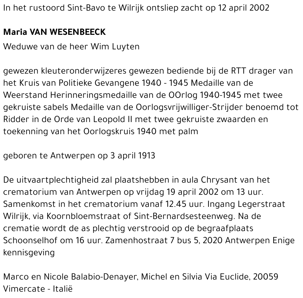 MARIA VAN WESENBEECK