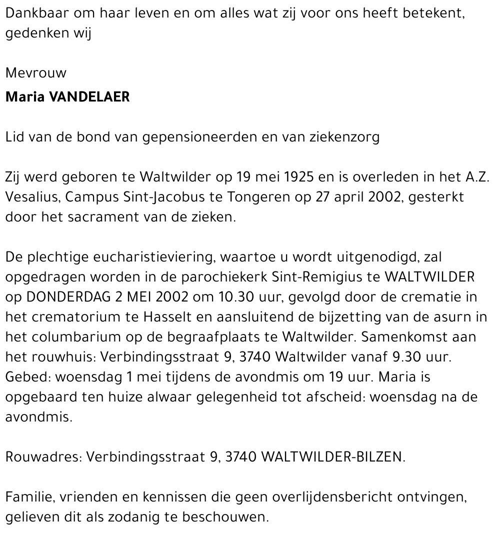Maria VANDELAER