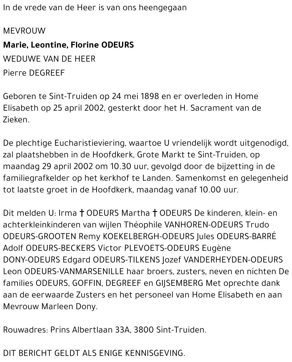 Marie, Leontine, Florine Odeurs