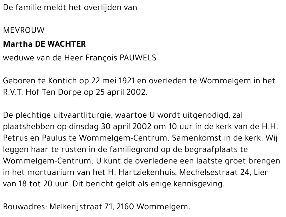 Martha DE WACHTER