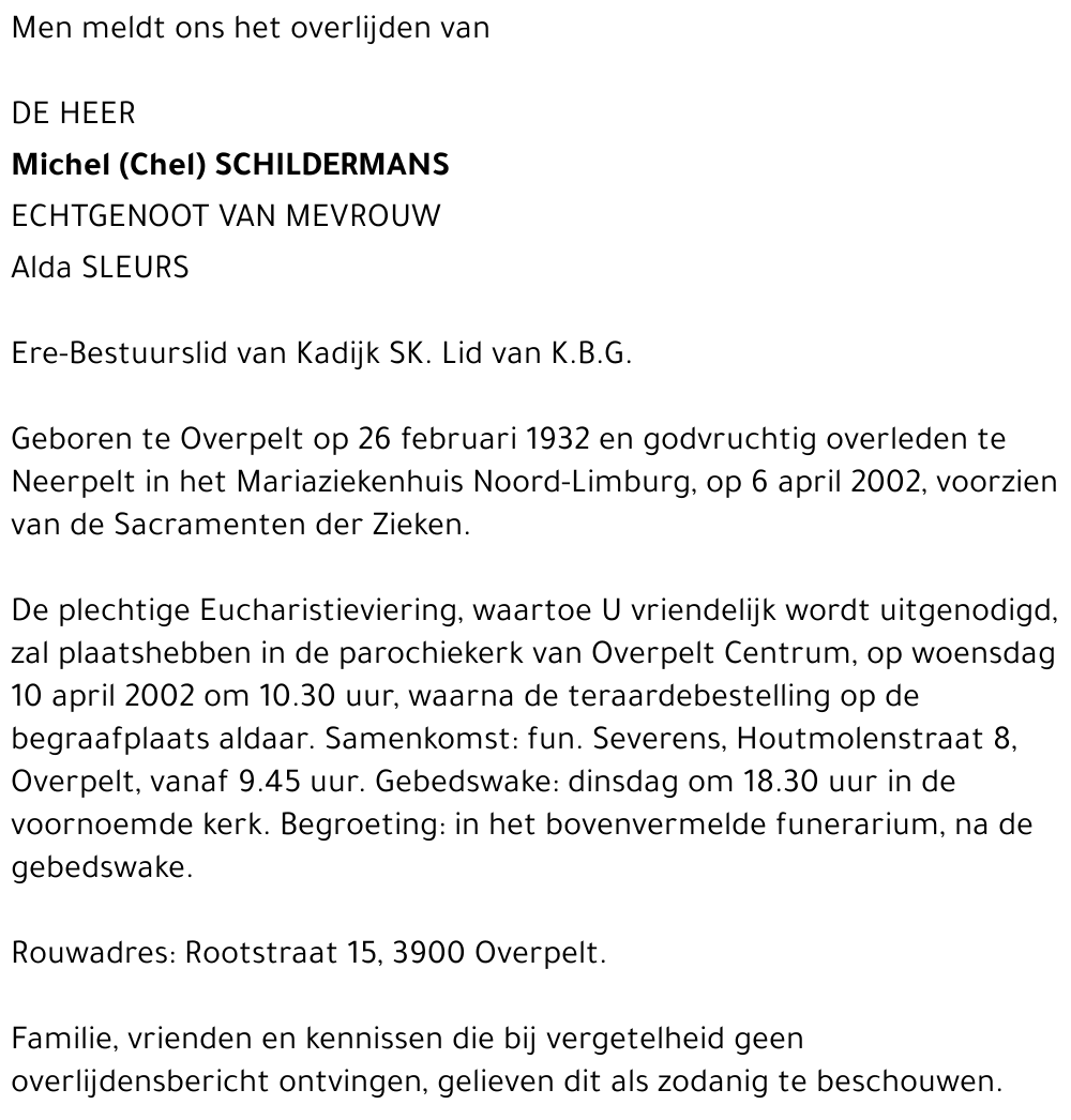 Michel (Chel) Schildermans