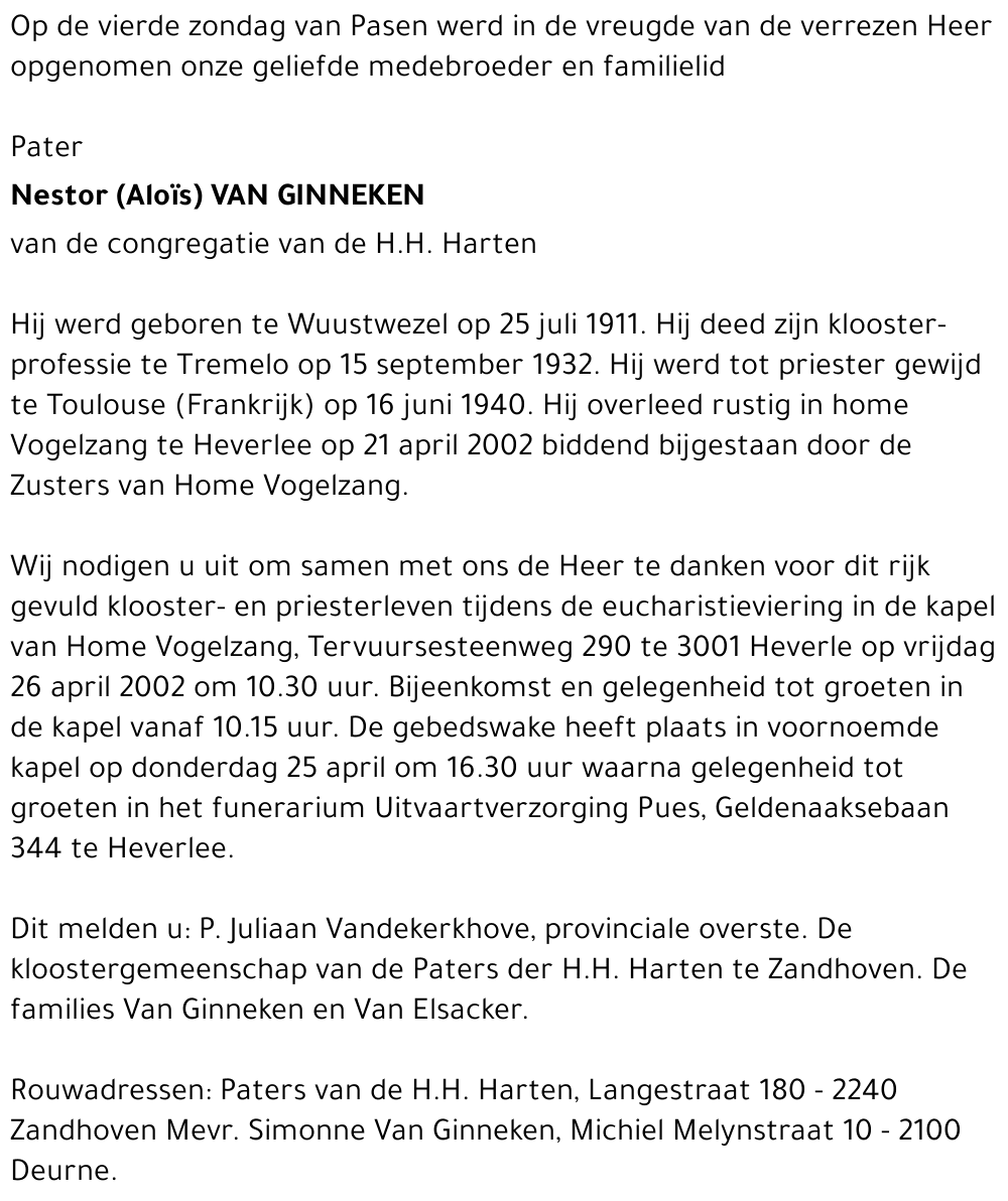 NESTOR (ALOÏS) VAN GINNEKEN