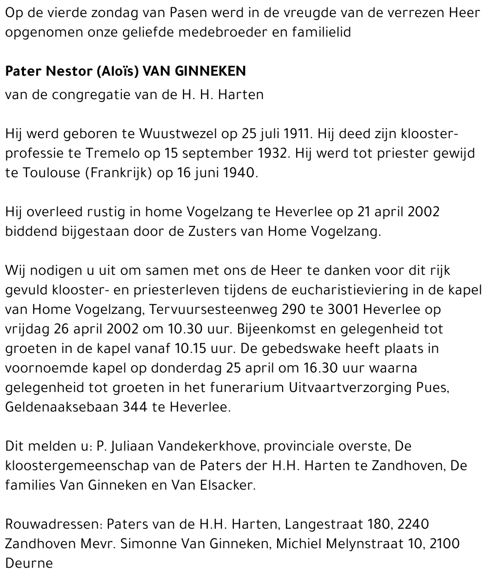 NESTOR (ALOÏS) VAN GINNEKEN