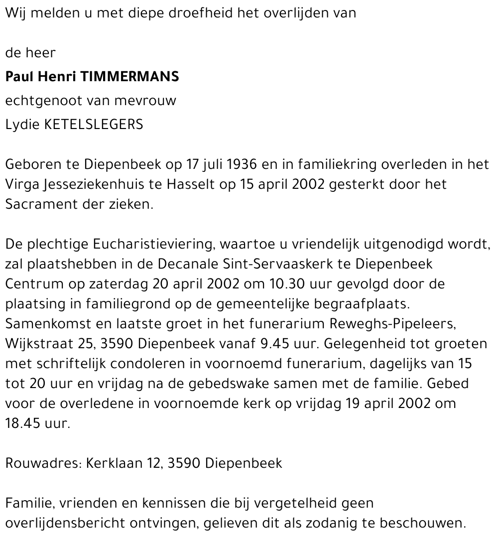 Paul Henri TIMMERMANS