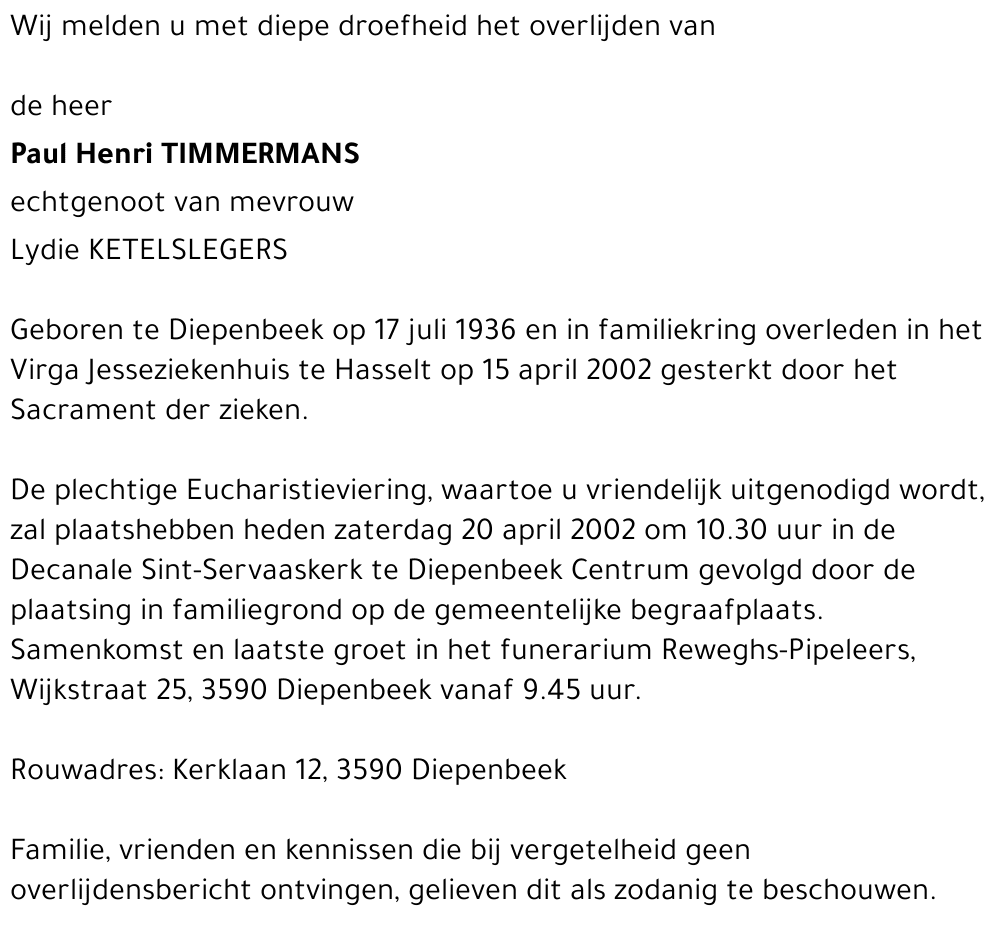 Paul Henri TIMMERMANS