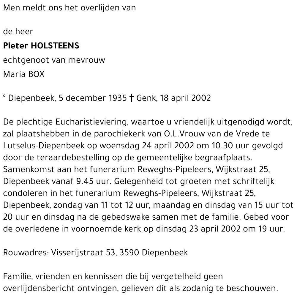 Pieter HOLSTEENS