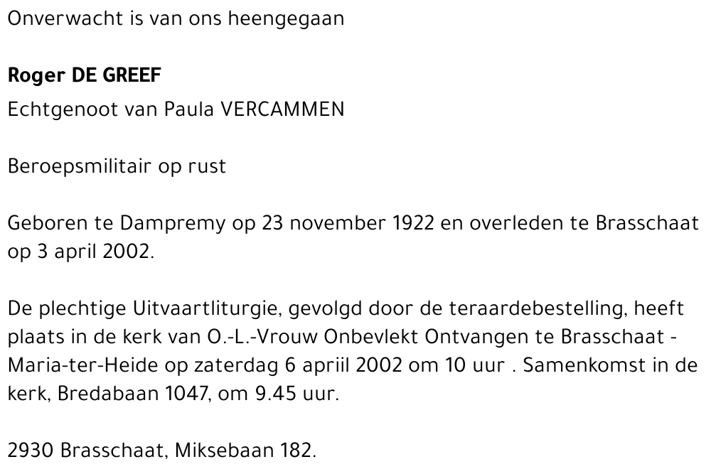 ROGER DE GREEF