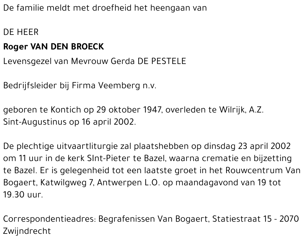 ROGER VAN DEN BROECK