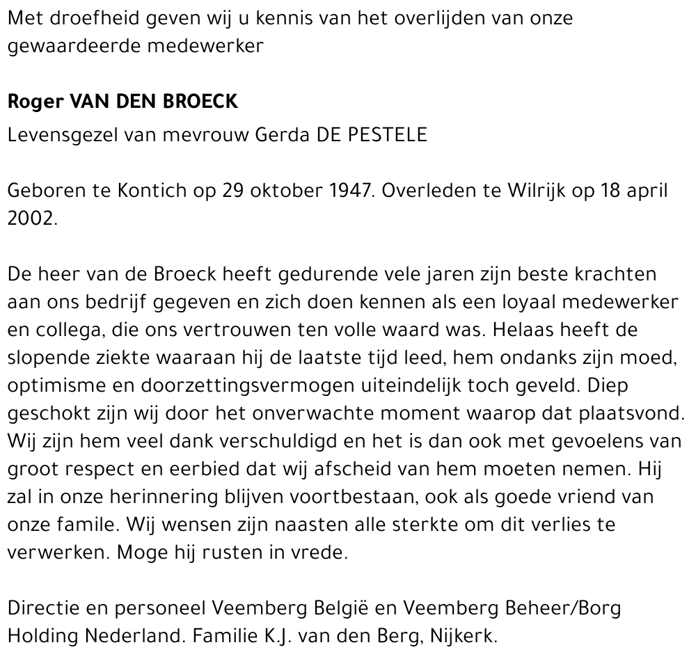 ROGER VAN DEN BROECK