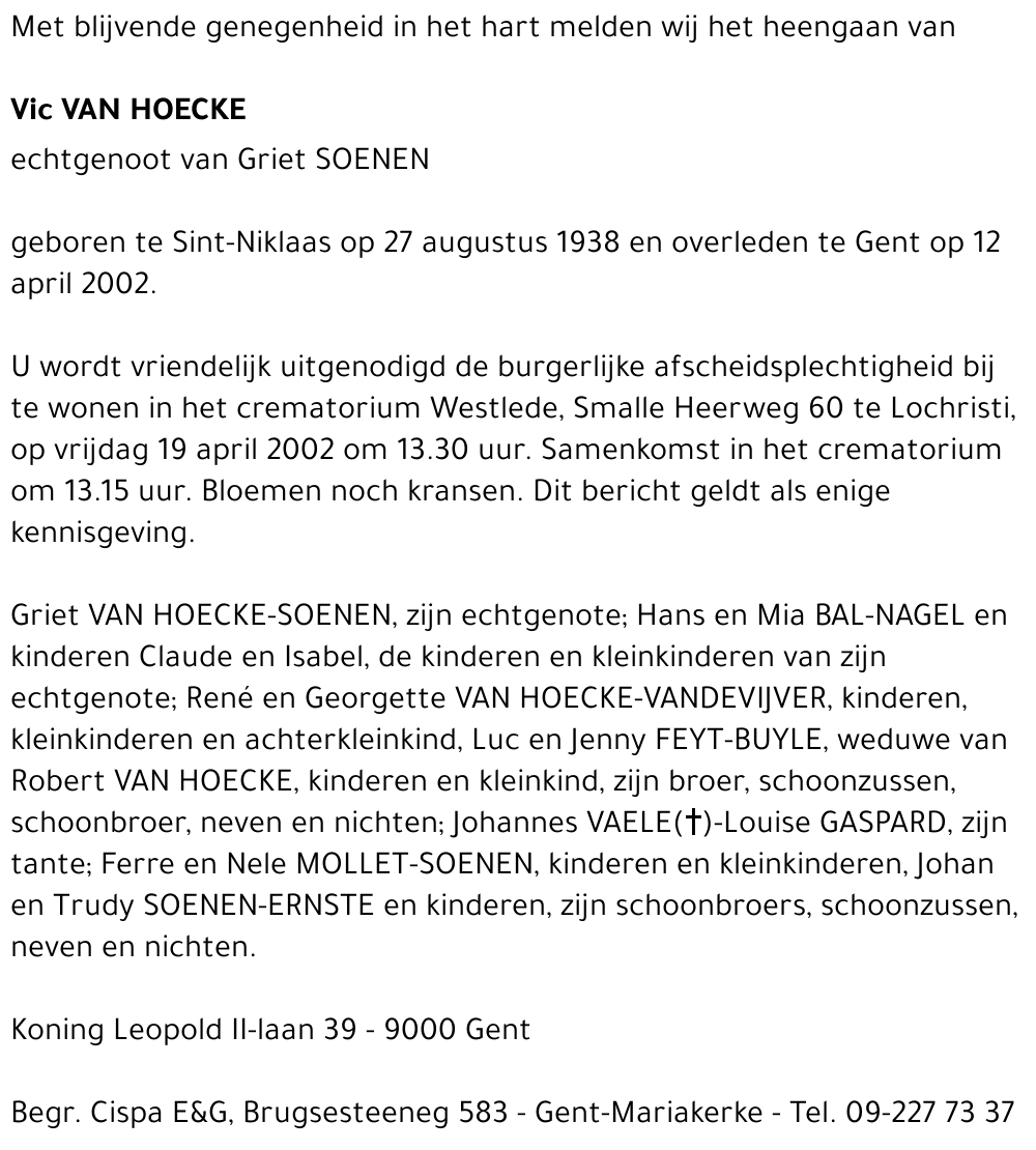 VIC VAN HOECKE