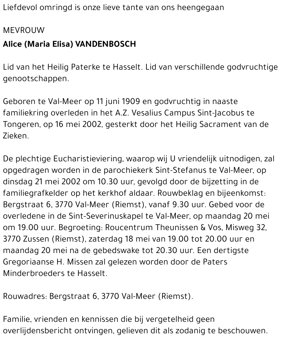 Alice (Maria Elisa) Vandenbosch