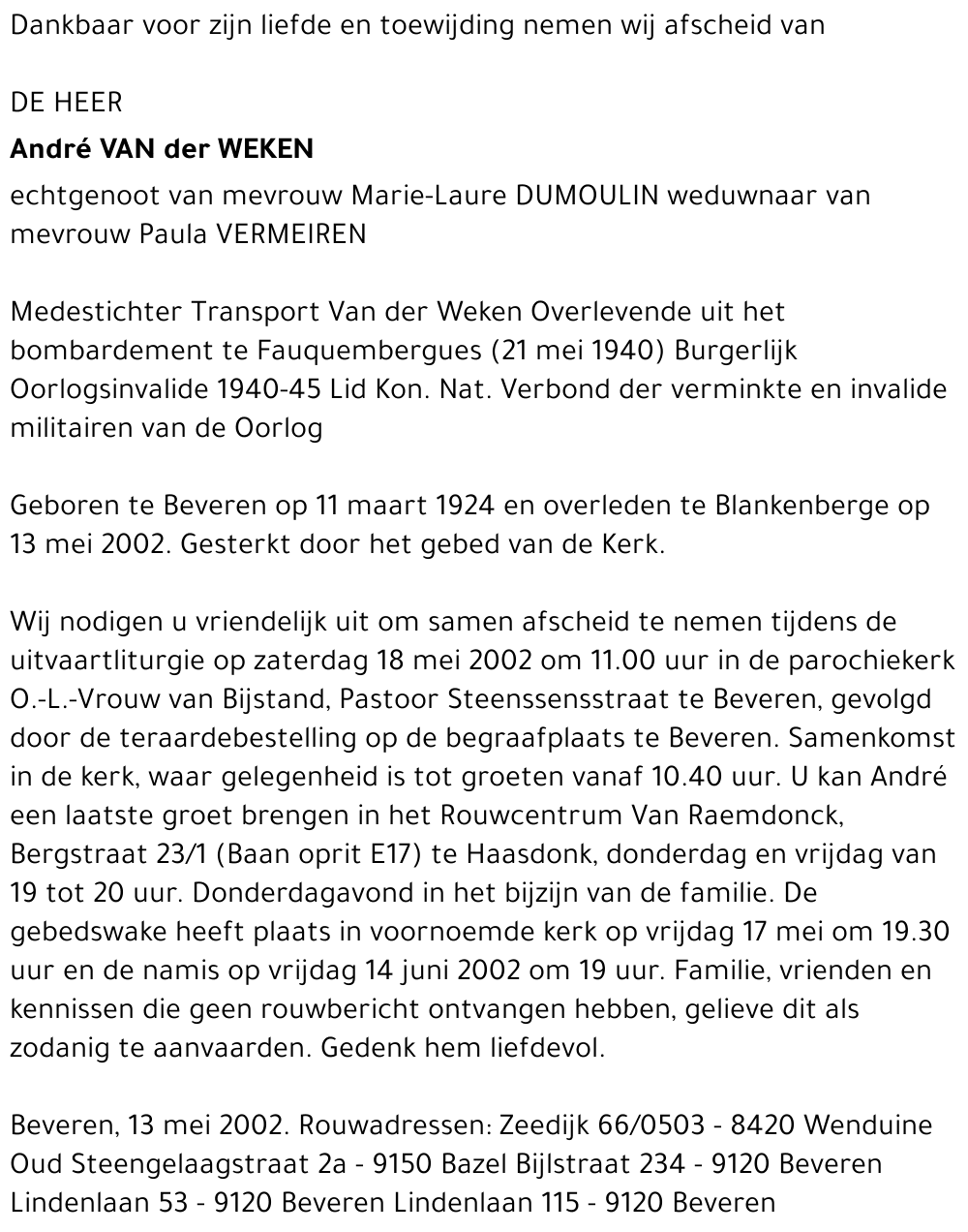 ANDRÉ VAN DER WEKEN