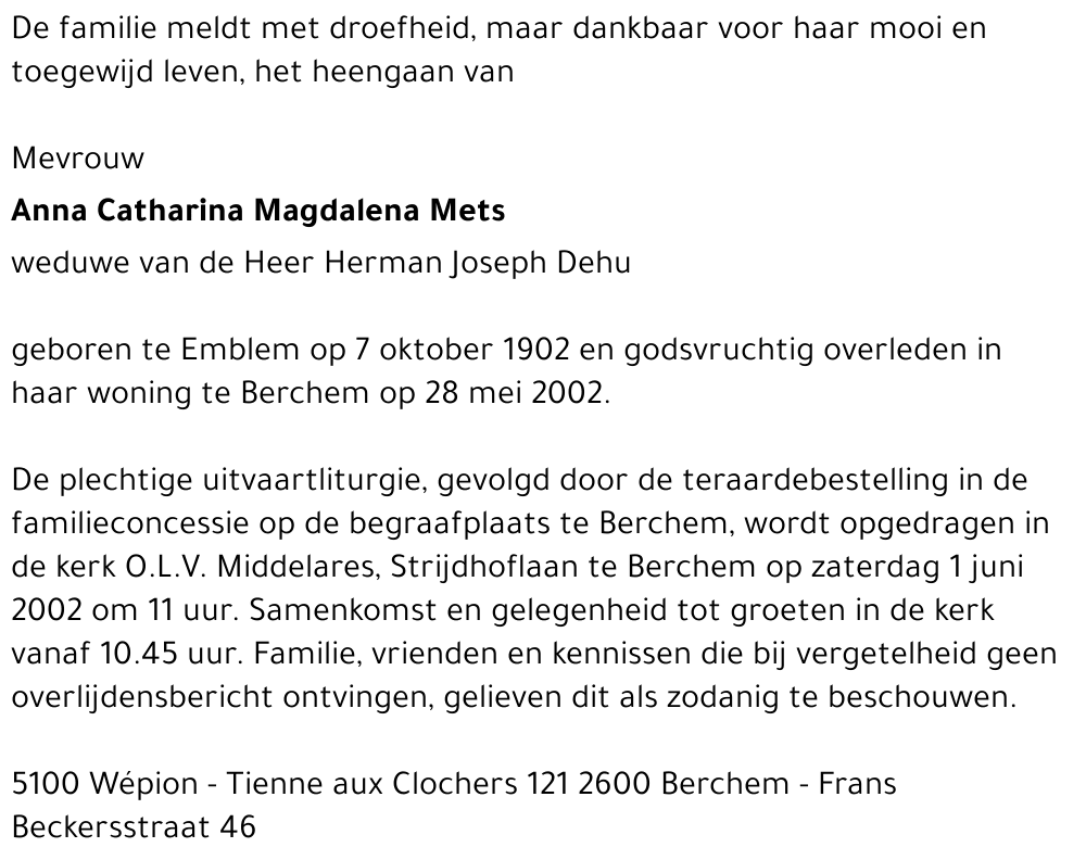 Anna Catharina Magdalena Mets