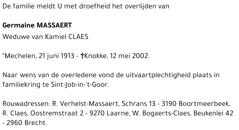 Germaine MASSAERT