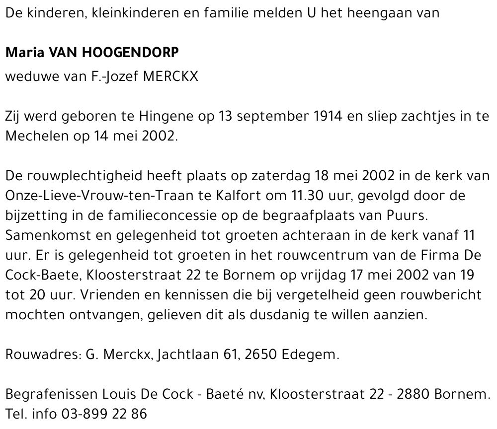 MARIA VAN HOOGENDORP