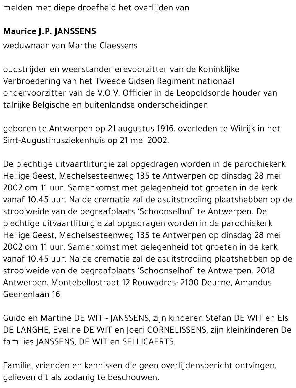 Maurice J. P. JANSSENS