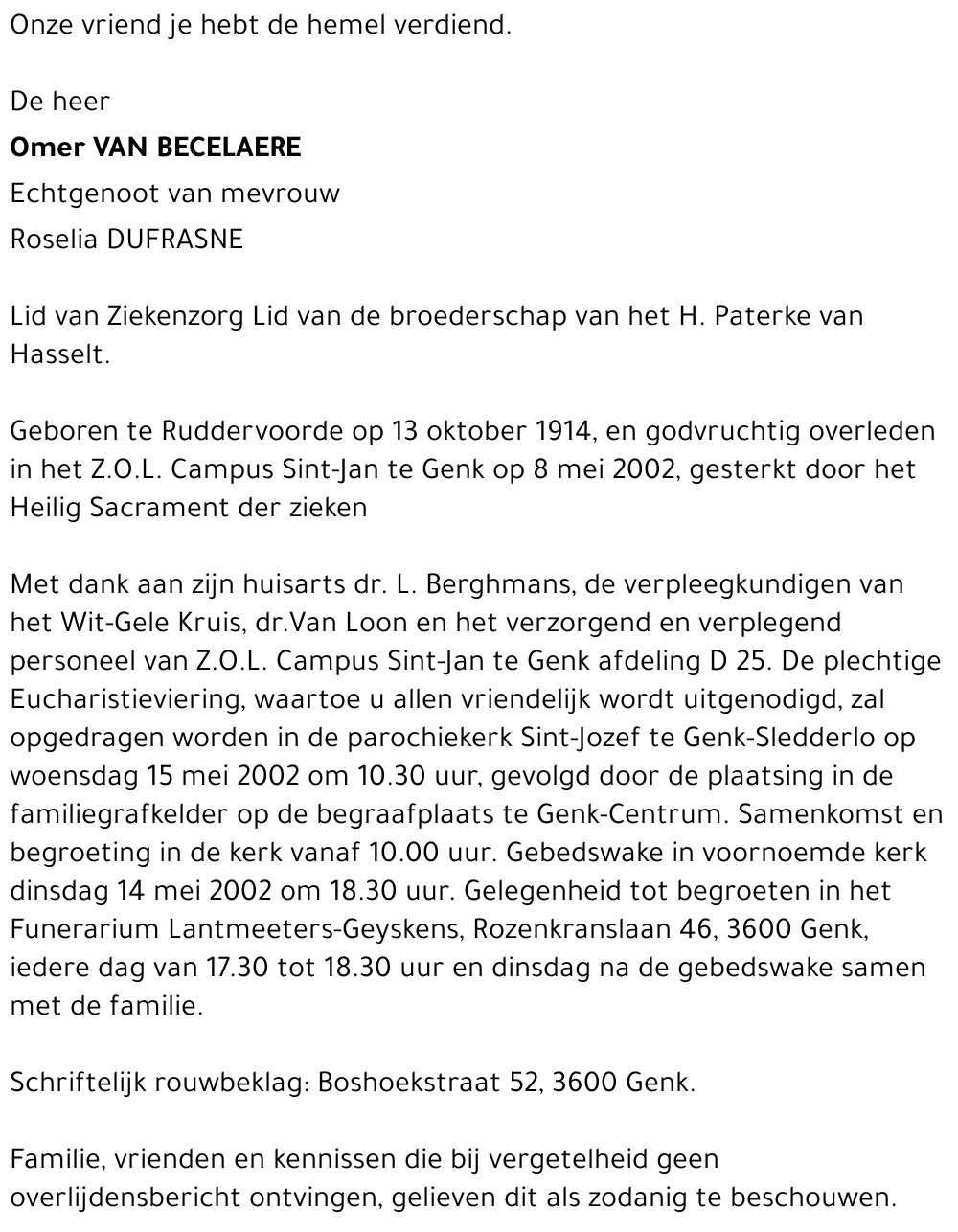 Omer VAN  BECELAERE