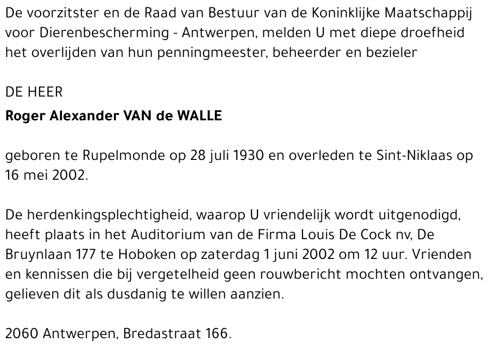 ROGER VAN DE WALLE